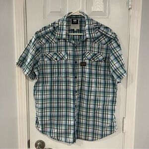 Men’s G-Star Originals Raw Blue and Green Plaid Casual Button Down Shirt.   XXL